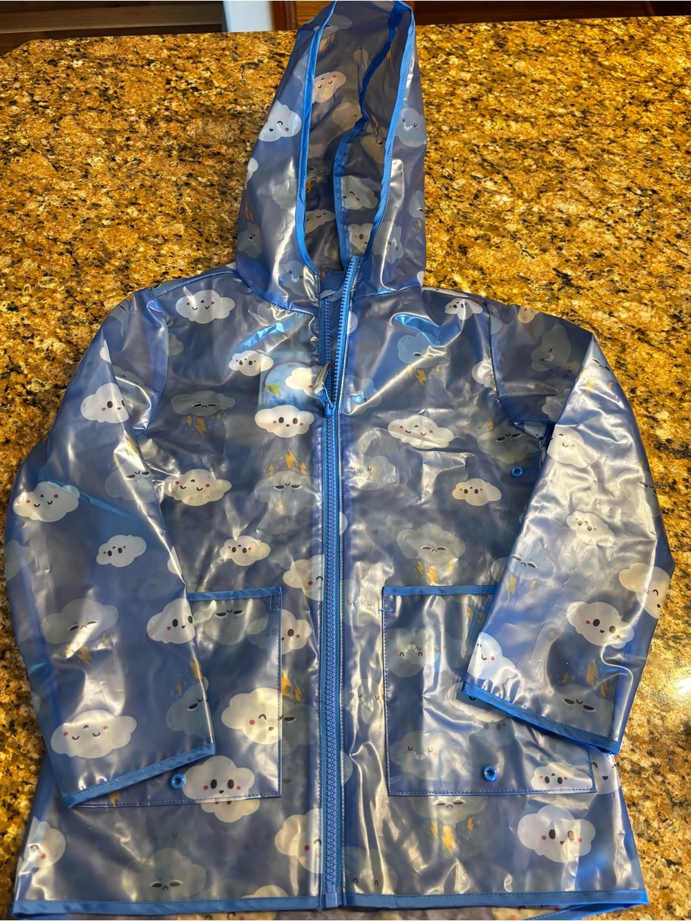 Kids Blue Cloud-Print Raincoat with Hood